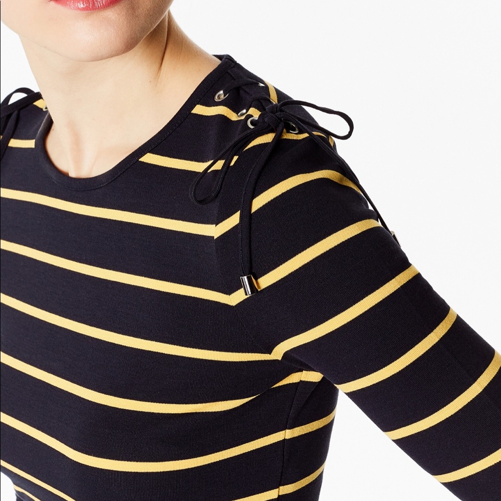 Karen Millen navy and yellow lace up top